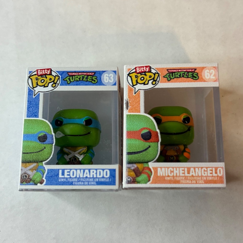 Funko Bitty Pop TMNT Leonardo 63 Michelangelo 62 Mini Vinyl Figures 2023 Set